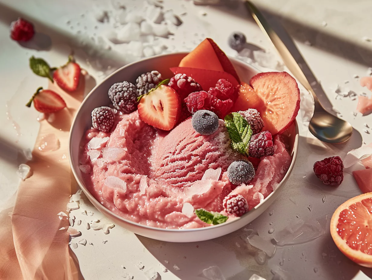 Minimalist frozen fruit sorbet 精美日产nv二线三线 card layout with styled sorbet and 老头扒开粉嫩的小缝亲吻