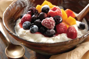 frozen fruit and yogurt 深度按摩by鸦鸦 bowl on rustic table