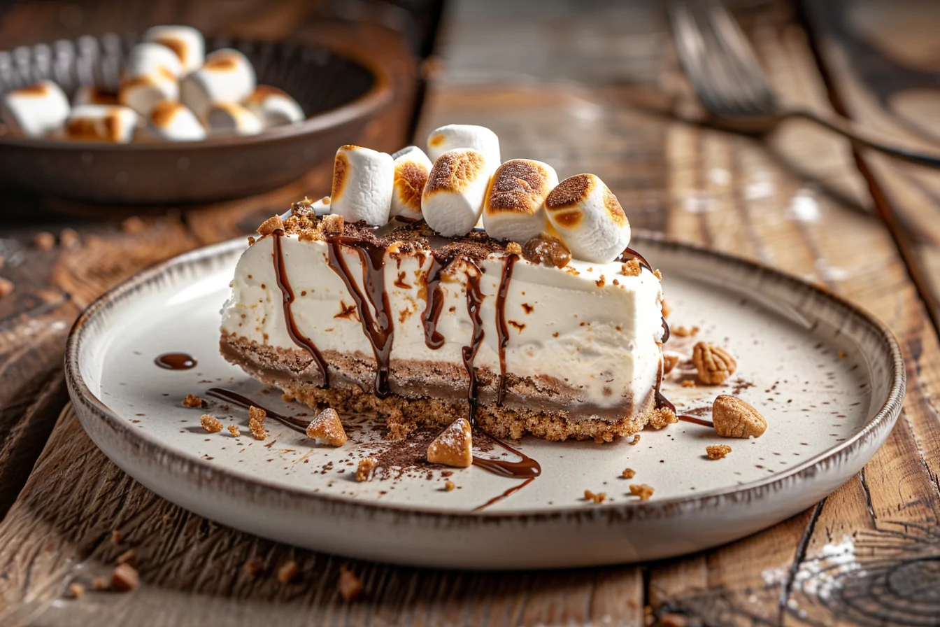 No-bake frozen s’mores 陈平天龙令全文免费阅读大结局cake slice on a dessert plate with marshmallow topping