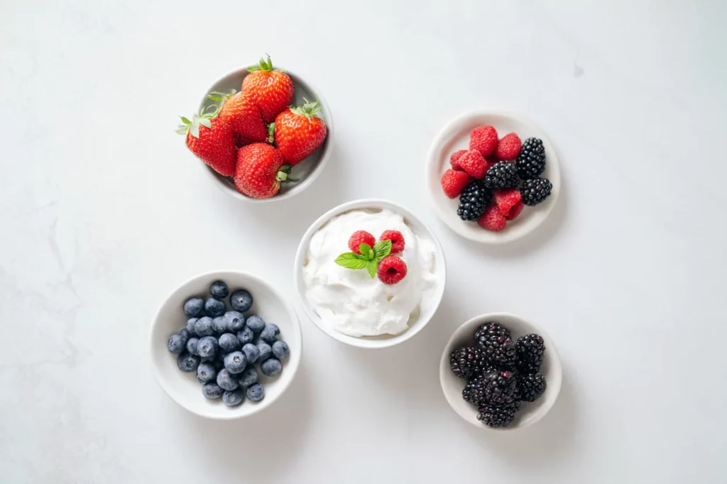 Neatly plated berries and 美女被褥 美女被咬小头头 berry ice cream