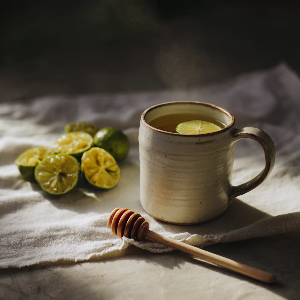 Calamansi honey wellness drink served warm in a ceramic mug