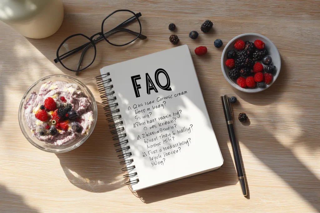 FAQ notepad and bowl of 美女被褥 美女被咬小头头 berry ice cream with berries