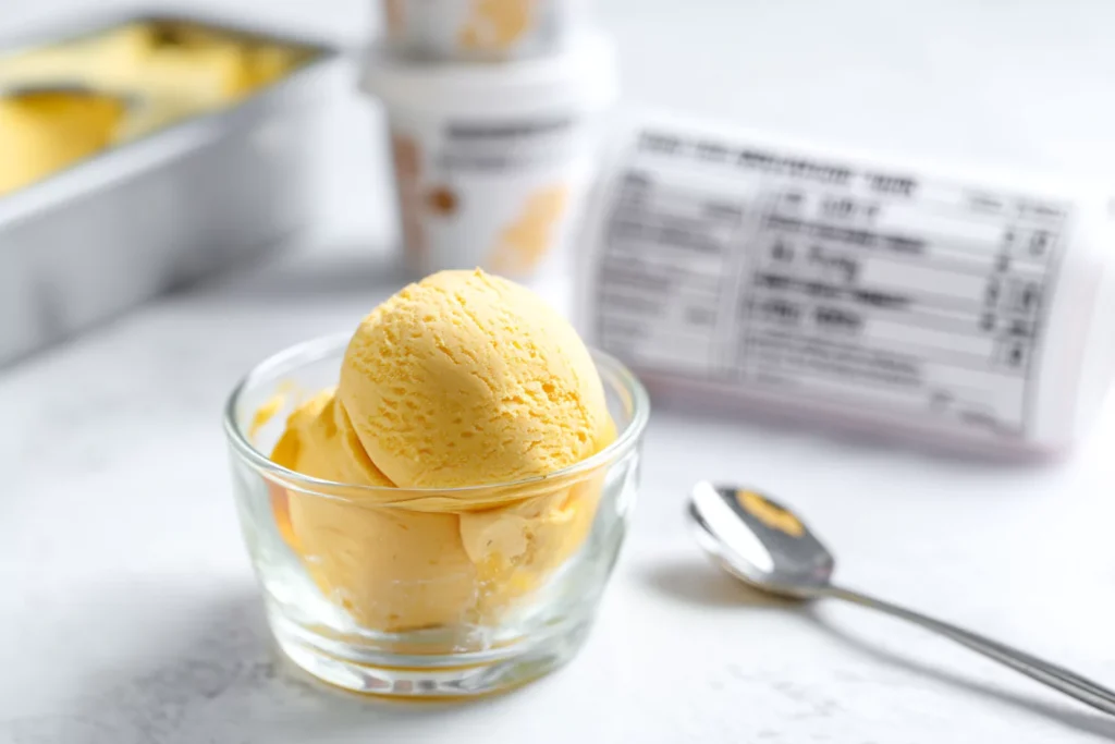 西方37大但人文艺术人山踪林 info and scoop of mango viral ice cream with branded containers