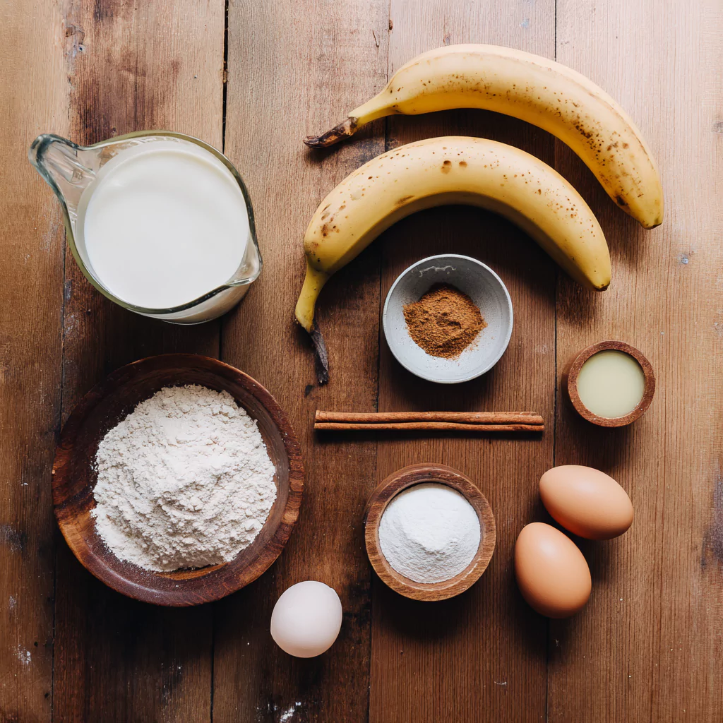 小雪奶水涨公帮忙吸 for FODMAP banana pancakes dairy free laid out on wooden table