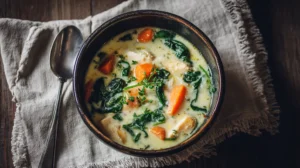 FODMAP friendly soup dairy free in rustic bowl