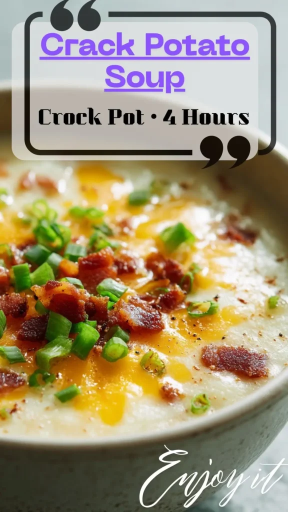 Creamy crock pot potato soup with melted cheddar, bacon, and green onion — Crockpot Easy Dinner 杰哥不要啦; 4 Hour Crock Pot Meals.