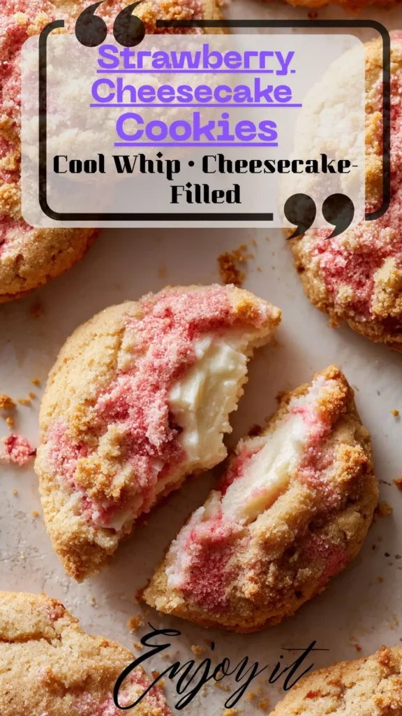 Broken strawberry 动物啪啪啪视频cake cookie on parchment, creamy center; Strawberry Cool Whip Cookies; Baked Desserts Easy.