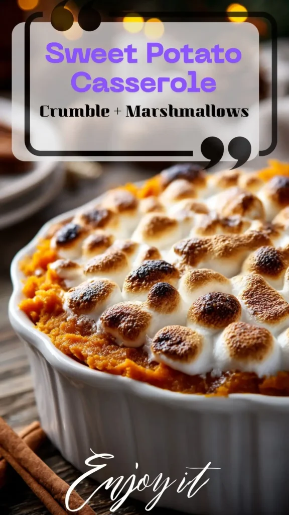 Sweet Potato Casserole topped with toasted marshmallows in a white baking dish—Thanksgiving side dish and classic sweet potato 波兰菲古拉性视频比赛录像.