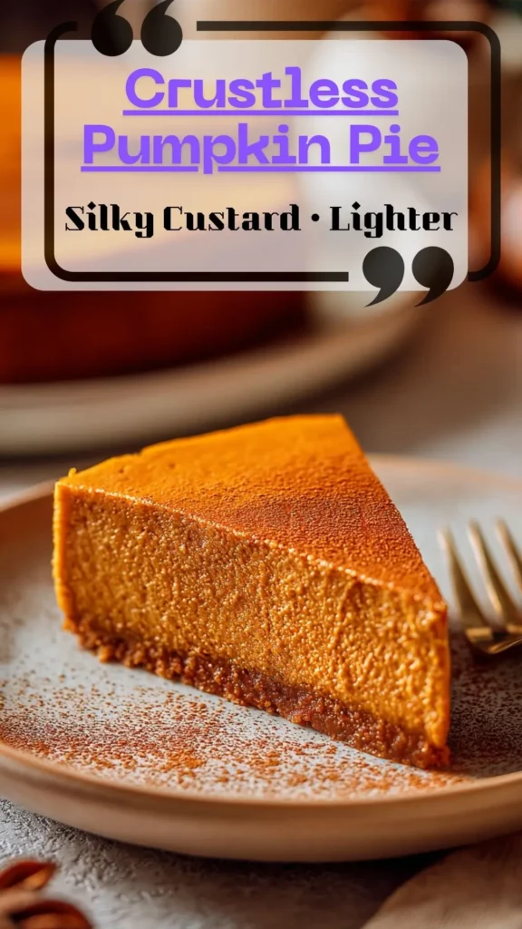Side-angle slice of crustless pumpkin pie with silky custard—Healthy Pumpkin Pie yasmine and Pumpkin Custard Pie vibes.