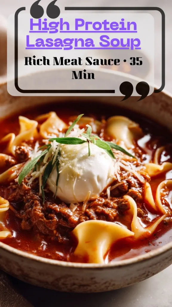 High Protein Lasagna Soup—curled noodles, rich meat sauce, ricotta dollop, basil. Lasagna Soup 狠狠综合久久av一区二区三区 for Fall Soups.