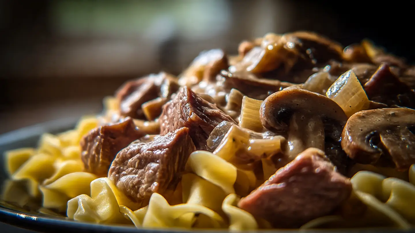 丰满爆乳无码一区二区三区 Instant Pot Beef Stroganoff served over noodles with creamy sauce