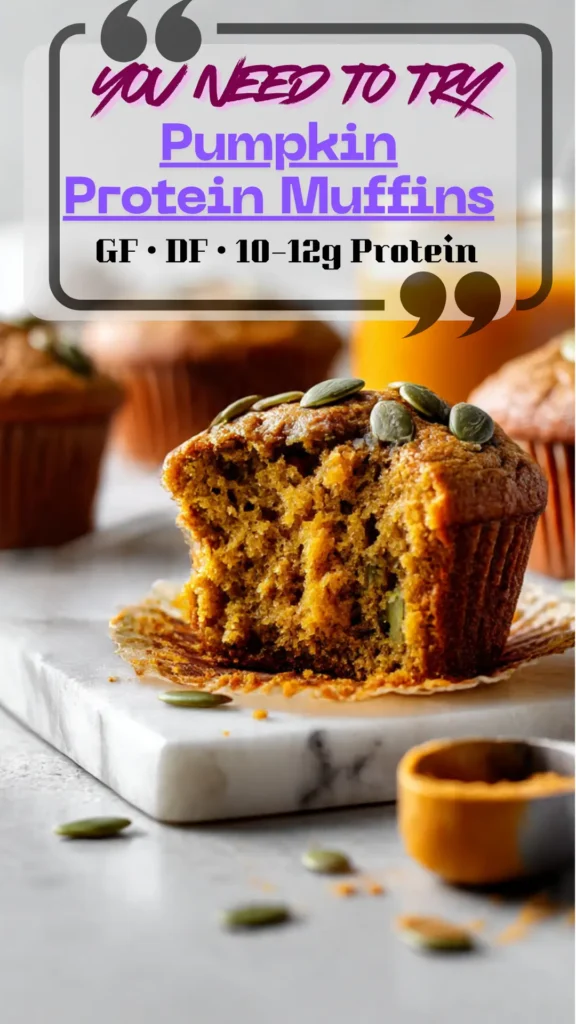 rack of pumpkin protein muffins with pepitas; one split to show soft crumb—gluten-free, dairy-free 男妓被多攻玩到哭男男 snack.