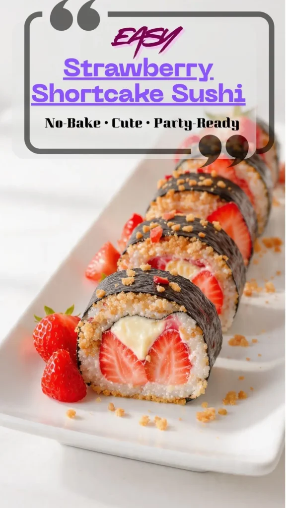 Board of strawberry shortcake sushi rolls with fruit-leather “nori,” 大叔和妈妈免费观看电视剧第3集cake cream, and fresh berries; crumb-coated edges; cute illusion dessert.
